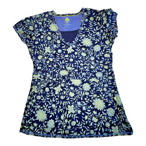 Healing Hands V Neck Cotton Scrub Top 2 Pocket Blue Green Women's S Nursing Vet